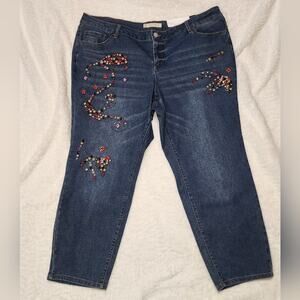 NWT Cato Mid-rise Skinny Rhinestone Embelished Jeans, Size 22WP